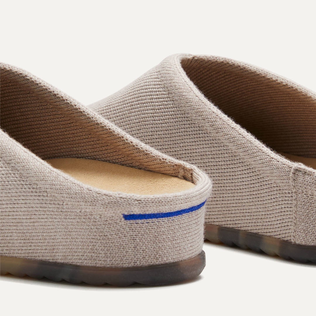 A close up view of the open heel of The Casual Clog.