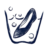 An icon depicting a shoe in a vessel of water.